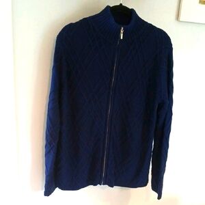 Cozy Zip Front Mock Neck Womens Sweater Navy Blue